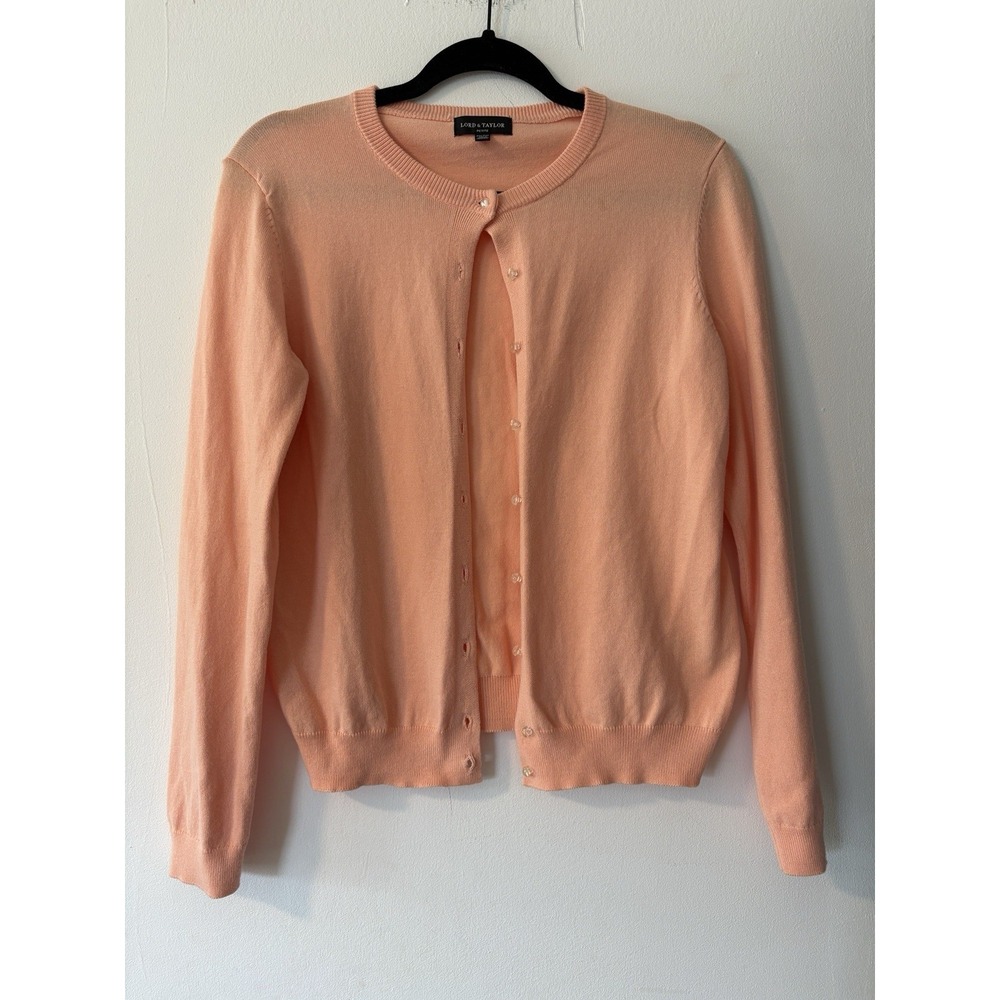 Lord Taylor Women's Orange Cardigan Medium Petite Button Up Chic Preppy Academia